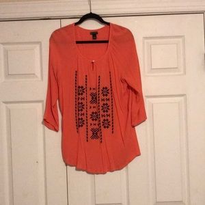 New Directions Orange Blouse 3/4 Sleeve